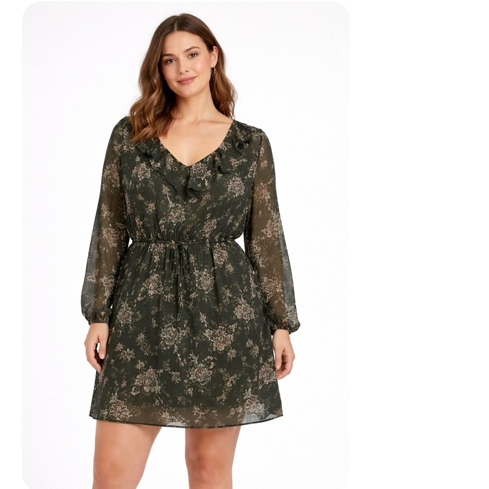 Mimi Chica Floral Midi Print Light Weight Dress Green Red White Large